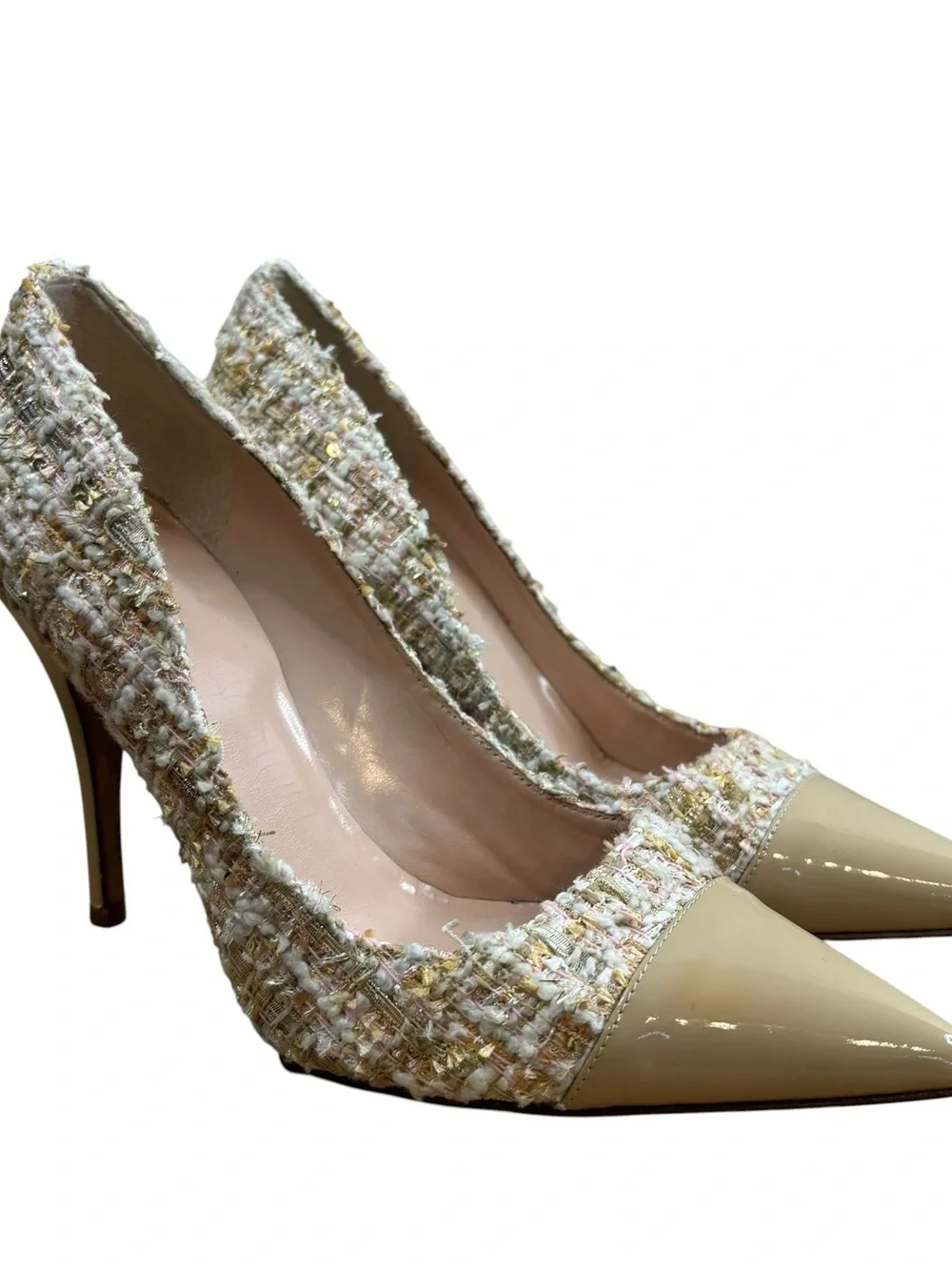 Kate Spade New York heels Stiletto pointed toe pump tweed patent leather Sz 7.5B